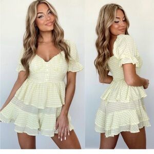 Yellow Gingham Peplum Dress
